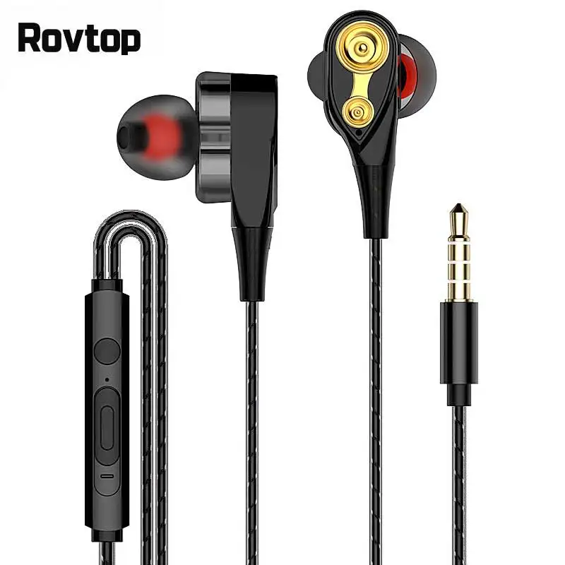 Rovtop проводные наушники супер высокие басы двойной привод стерео вкладыши с