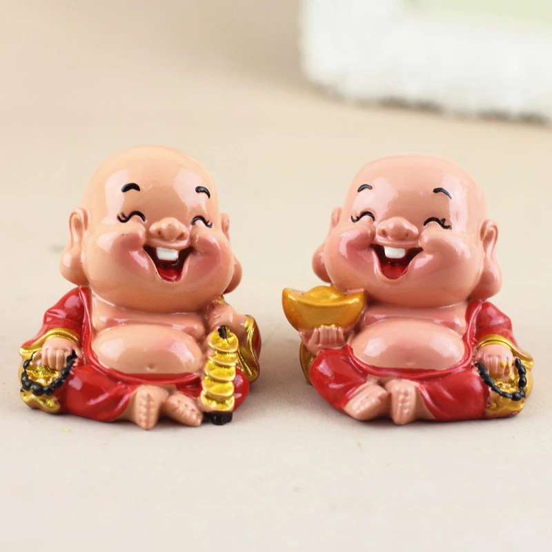 Car Ornaments Resin Smile Monk Maitreya Yuanbao Copper Buddha Crafts Figurines Lucky Statue Auto Decor Accessories |