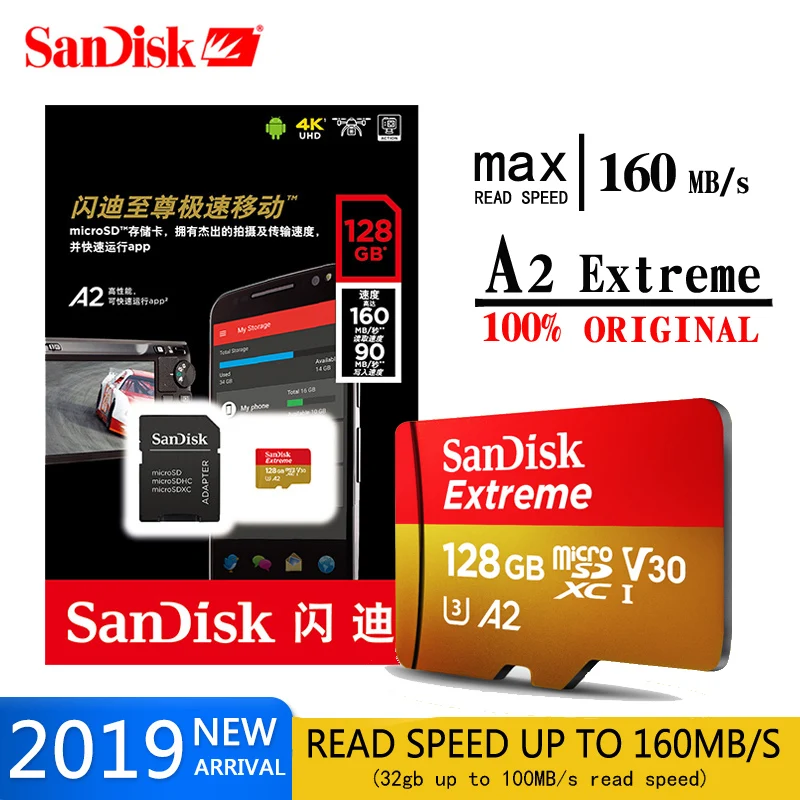 SanDisk Extreme Micro U3 A1 128 Гб класс 10 SD карта 100 МБ/с./с 16 64 ГБ 32 памяти SDXC SDHC microsd Flash TF