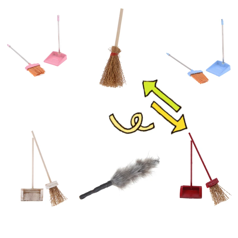 

1/12 Scale Dollhouse Miniature Furniture Toy Accessories Mini Brooms Dustpans Doll House Cleaning Tool Kitchen