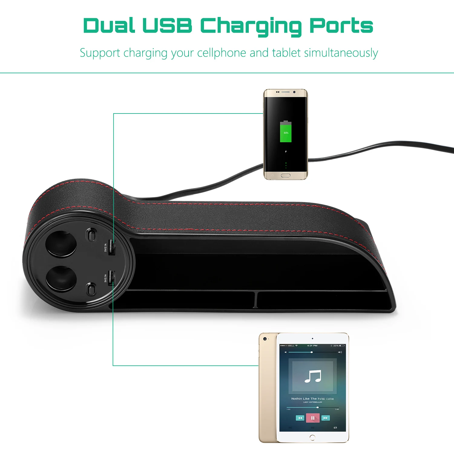 Ящик для хранения автомобильных сидений с двумя usb портами зарядки в режиме