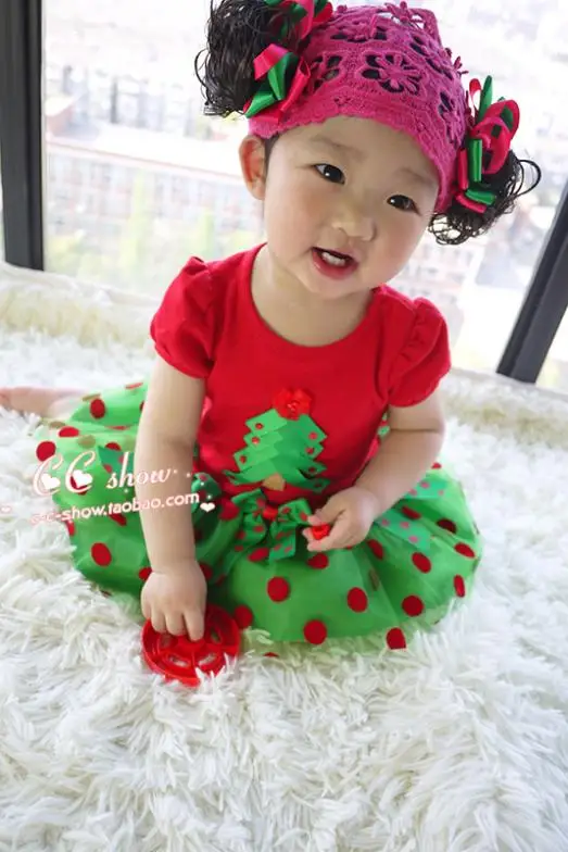 Новое поступление 2016 года милое искусственное/платье-пачка в горошек с бантом |