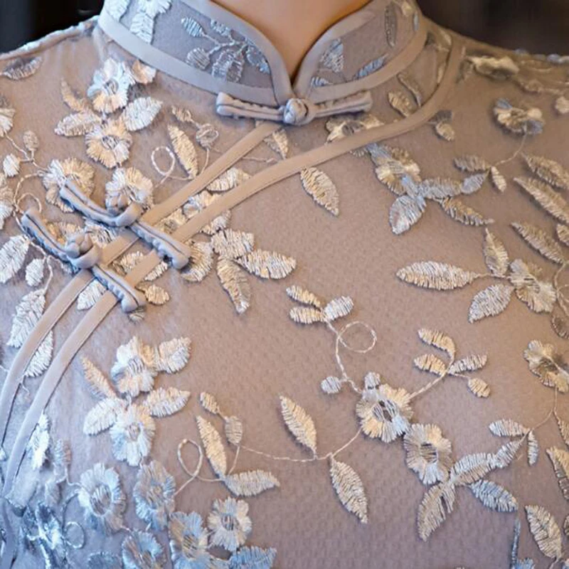 Chinese Women Satin Cheongsam Lace Long Dress Qipao China Oriental Embroidery Dresses Traditional Cheongsams | Тематическая одежда