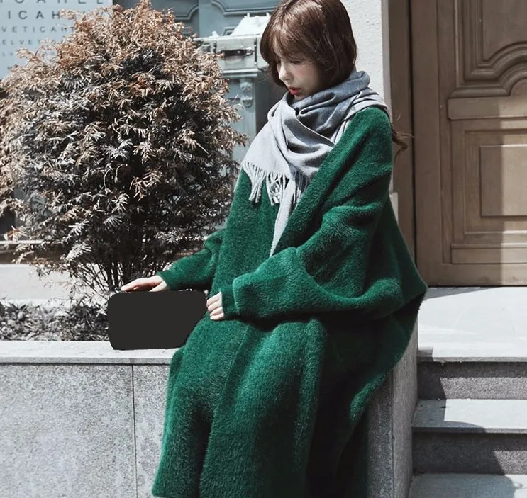 Autumn Winter New Women Faux Sweater Long Cardigan 2018 Batwing Sleeve Knitted Coats Loose Mink Cashmere Outwear |