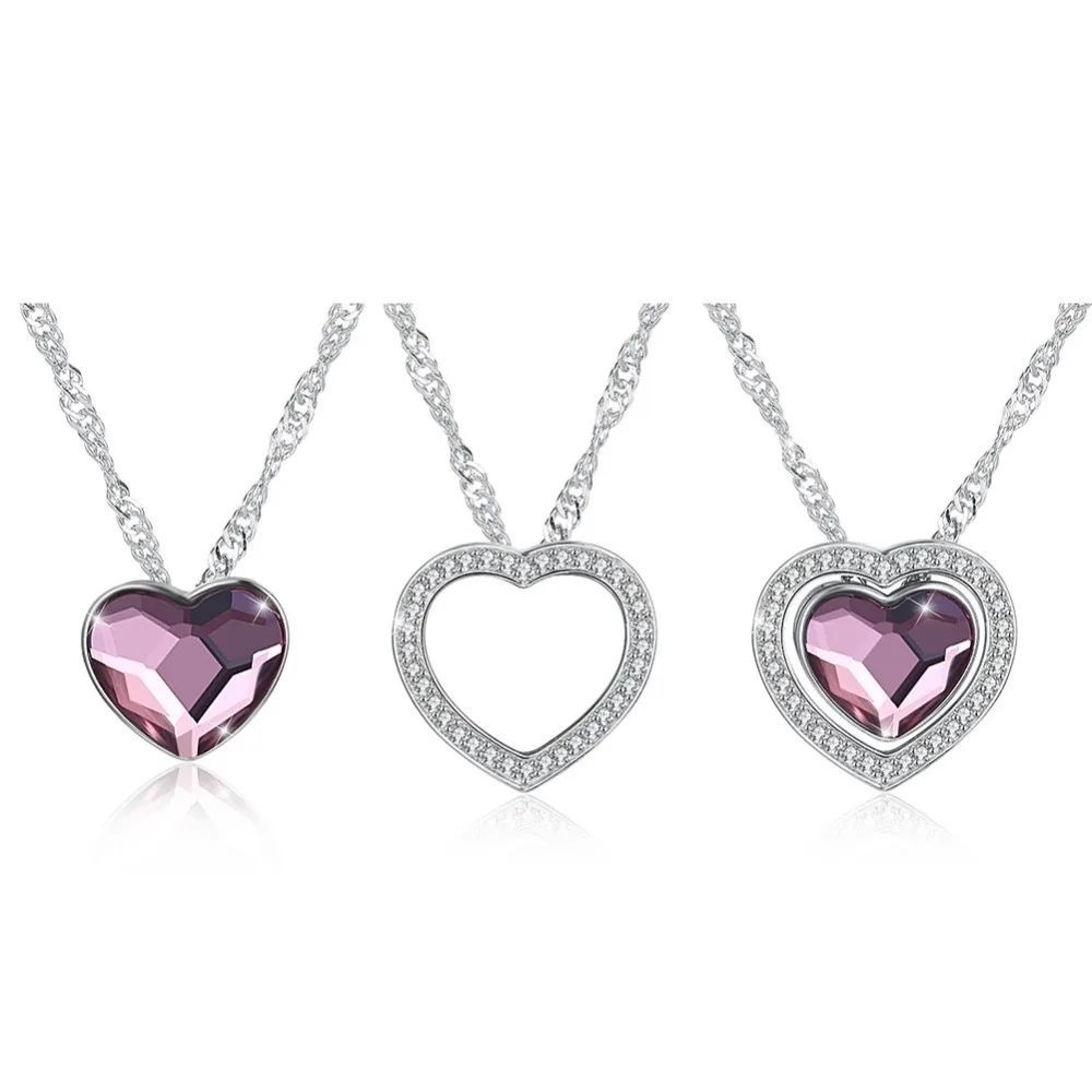 Ожерелье LEKANI с кристаллами Swarovski 925 двойное сердце DIY бриллиантовое ожерелье