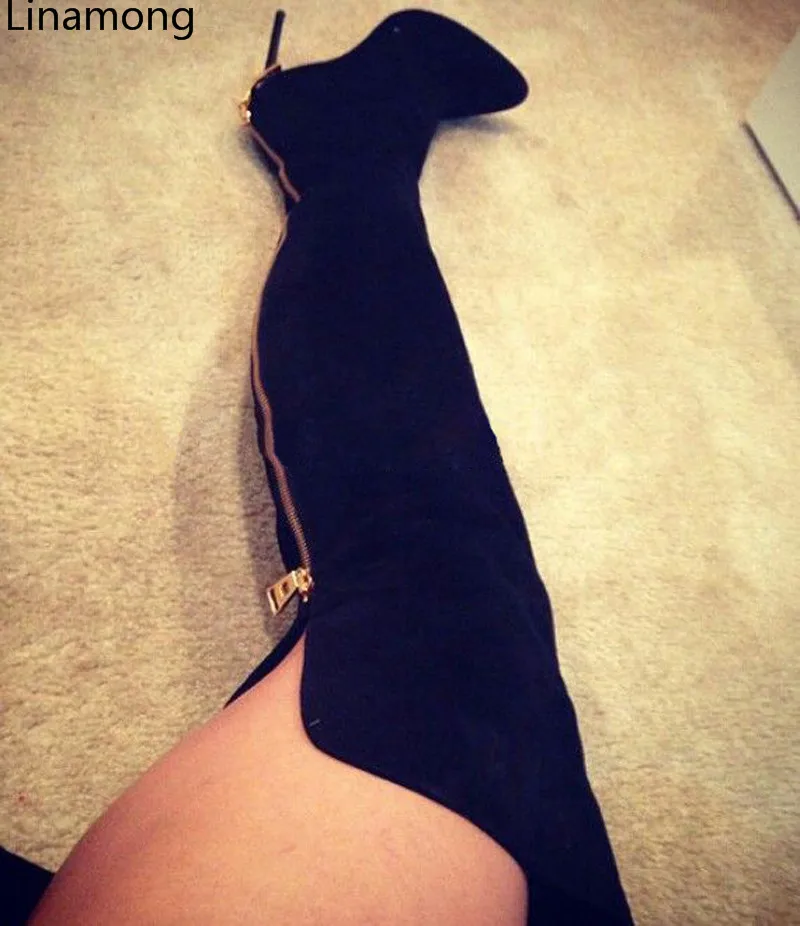

Brand New Pointed Toe Fashion Boots Over The Knee Zipper Strange High Heels Black Long Boots Women Sexy Style Thigh High Boots