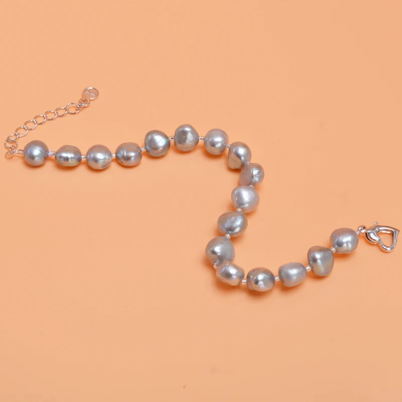 ASHIQI натуральный пресноводный барочный жемчуг браслеты для женщин 9 10 мм черный