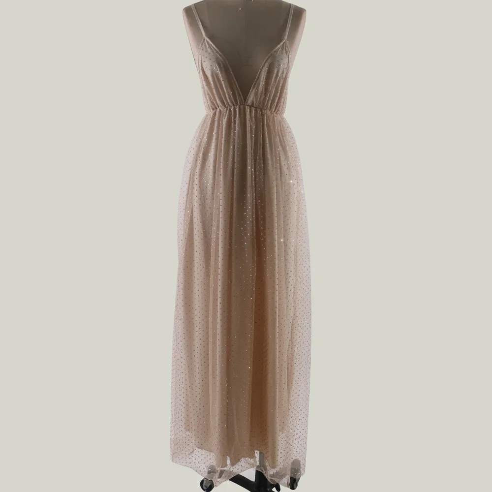 Women's sexy lace solid color sleeve back hollow V-neck long elegant dress summer dresses and sundresses #30 | Женская одежда