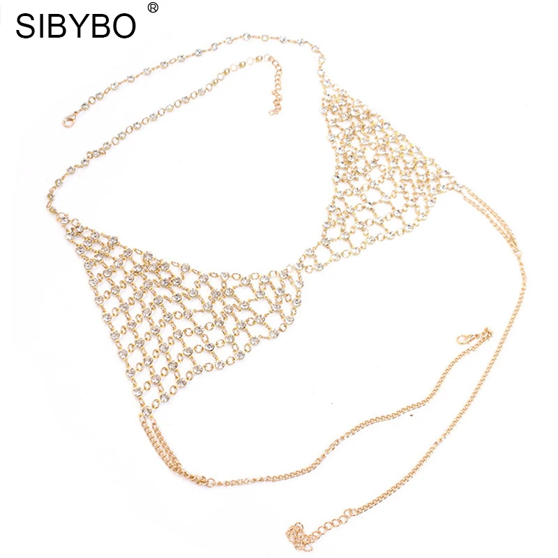 Sibybo, Холтер, v-образный вырез, без рукавов, топ, женский,, летний, для пляжа, стразы, бюстгальтер, цепь тела, сексуальный, для клуба, Бюстье для вечеринок, укороченный топ