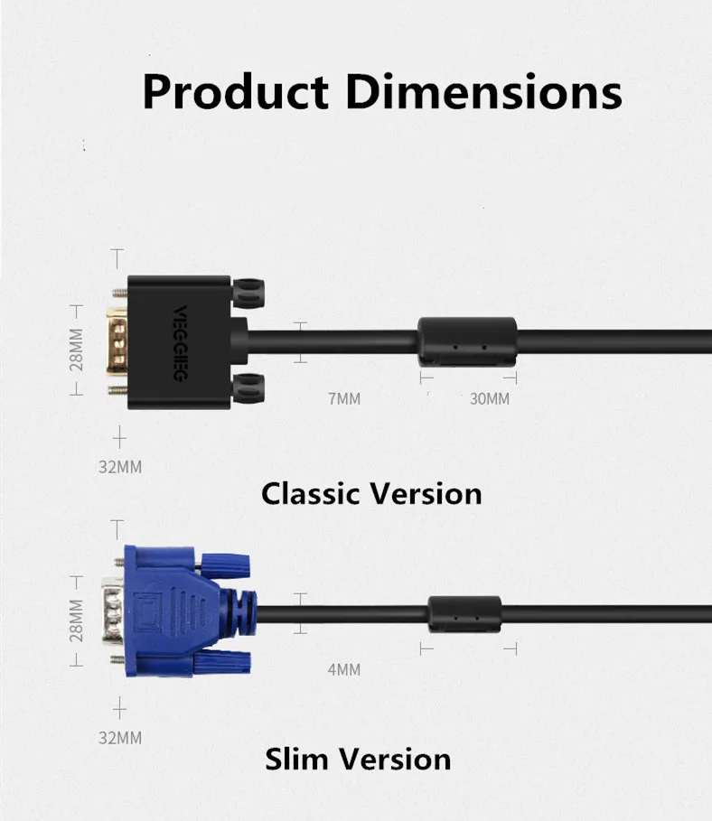 Veggieg VGA-VGA кабель с ферритовым VGA штекерным кабелем для проектора vga-кабель