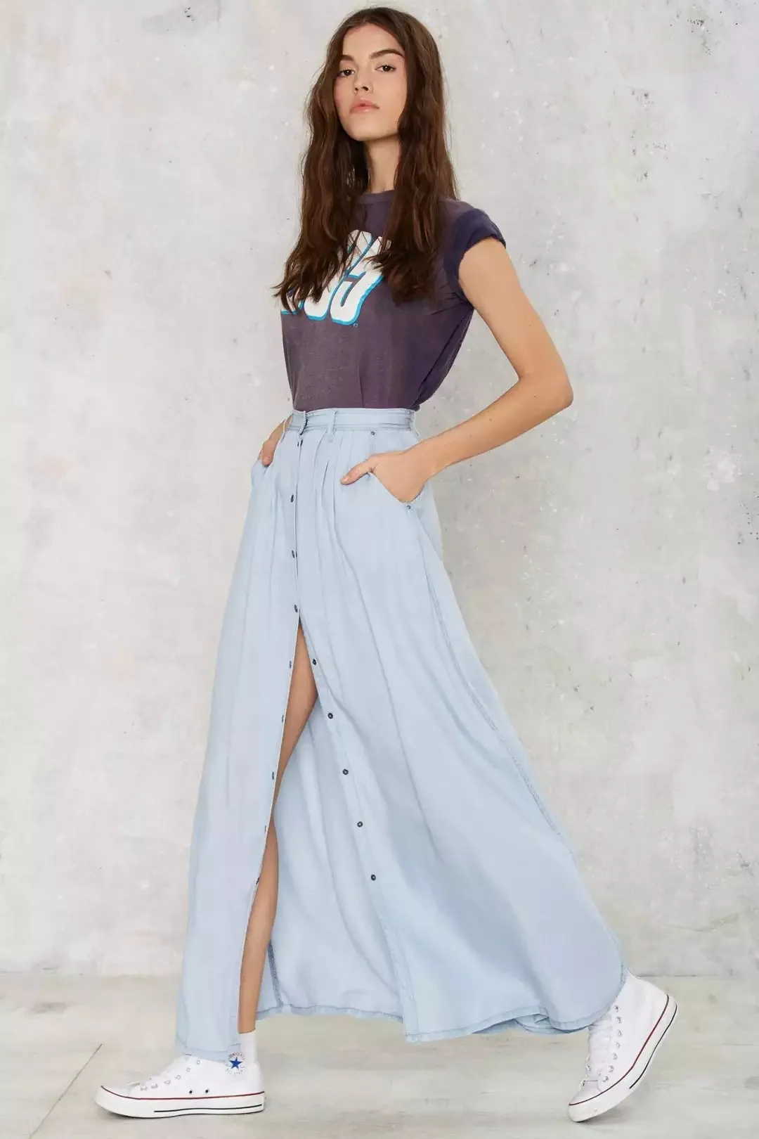 Fetoo Новая модная весенняя юбка Женская однобортная джинсовая макси Повседневная