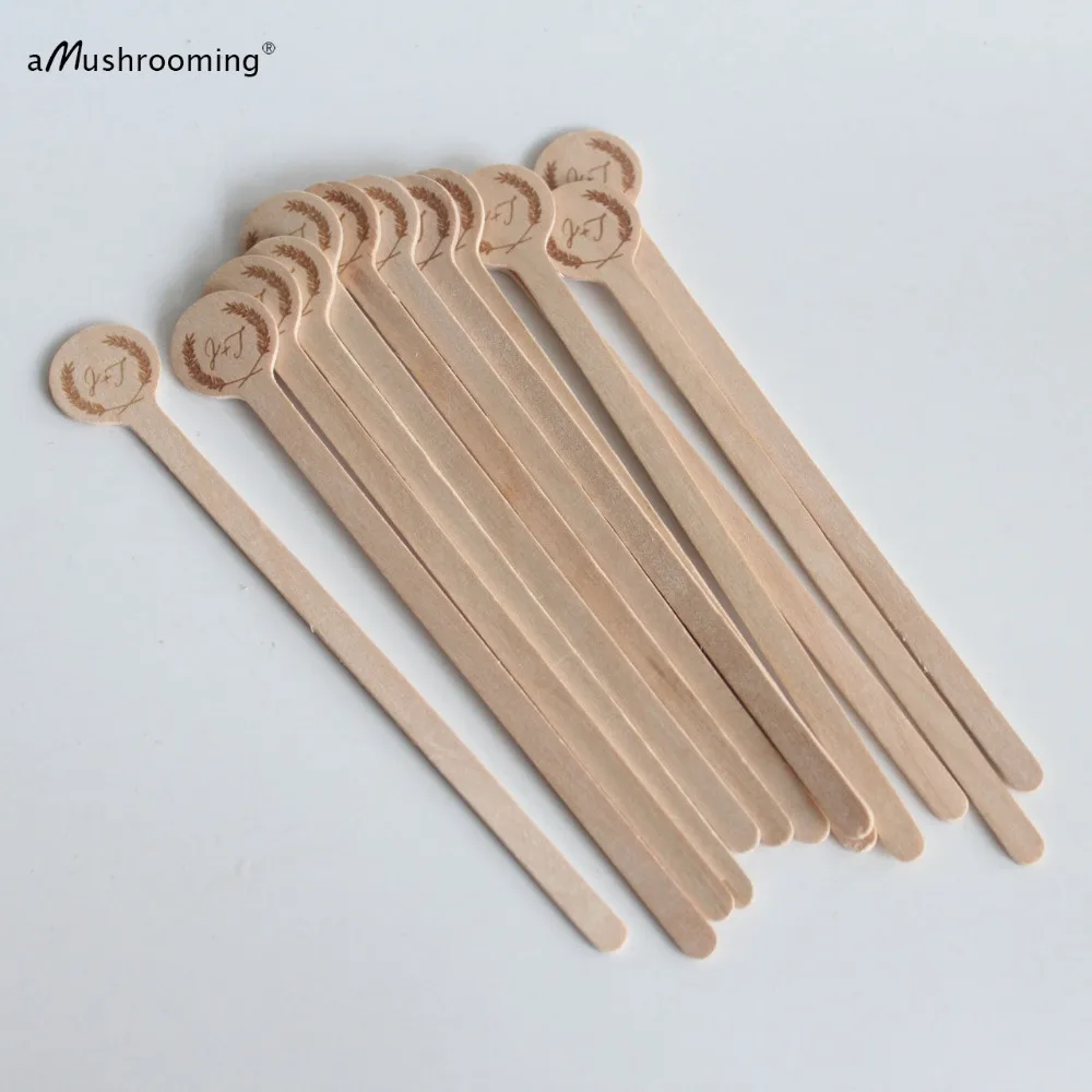 X100 Свадебные монограмма Stir Sticks с Индивидуальные инициалы пользовательские