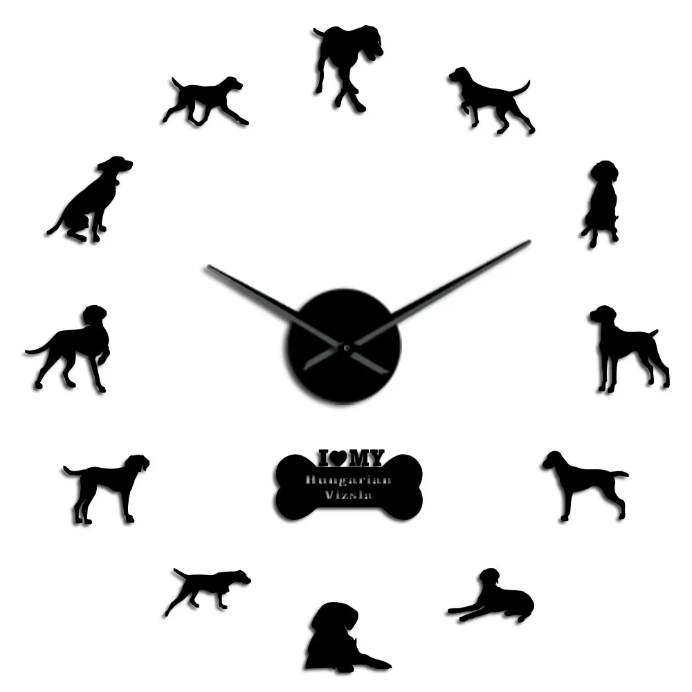 Hungarian Pointer Vizsla Dog DIY Wall Clok With Different Postures Wall Art Stickers Magyar Vizsla Large Frameless Modern Watch - Цвет: Black