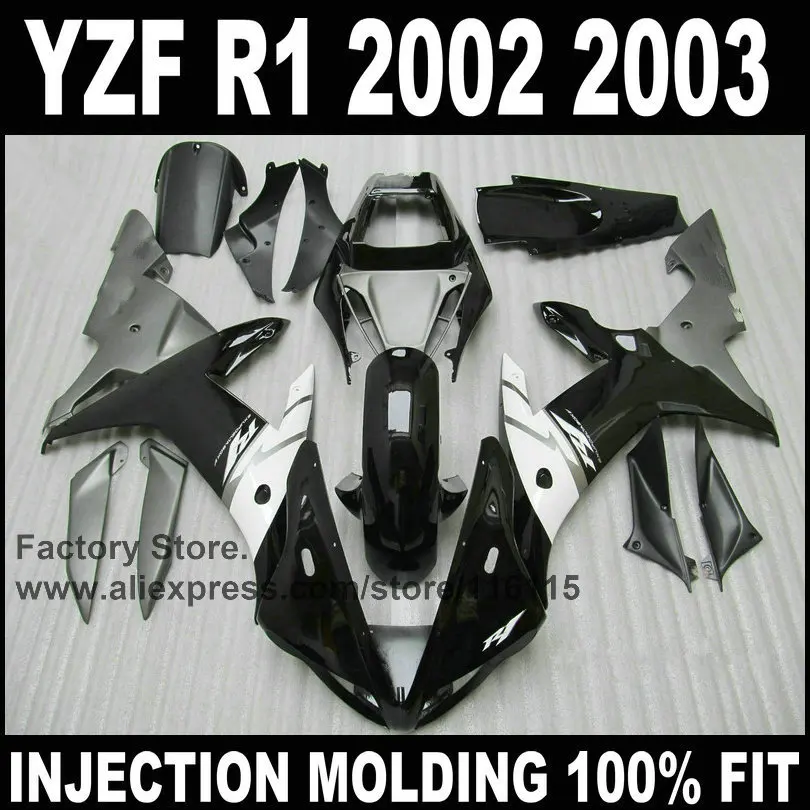 

Custom injection fairings sets for YAMAHA R1 2002 2003 YZF R1 02 03 black white motorcycle body repair fairing parts