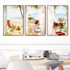 Винтажная Картина на холсте HAOCHU с изображением солнечного пляжа и пейзажа, скандинавский постер, настенные художественные принты, картины для украшения дома