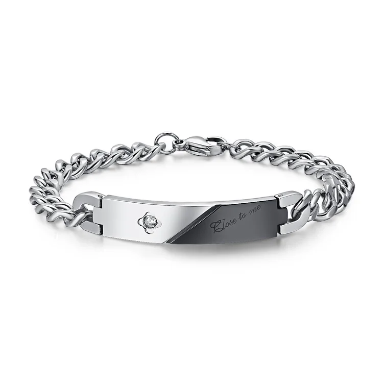 316L Stainless Steel Couple Bracelets For Men And Women Wholesale Love's Rose Gold&ampBlack Bracelet With Shiny CZ Stone 1 PCS |