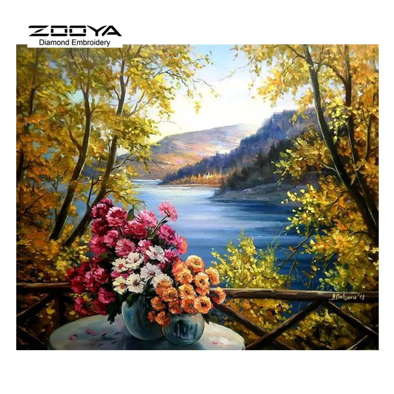 

ZOOYA Diamond Embroidery Flower Vase 5D DIY Diamond Painting Landscape Cross Stitch Kits Rhinestone Scenery Picture Mosaic Decor