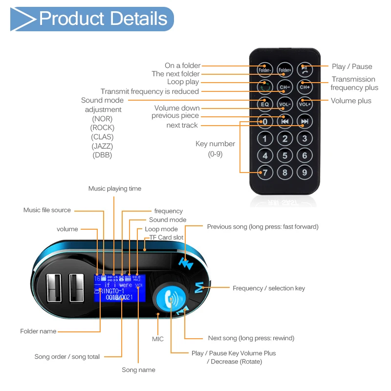 Автомобильный комплект громкой связи Onever с Bluetooth беспроводной fm-передатчик