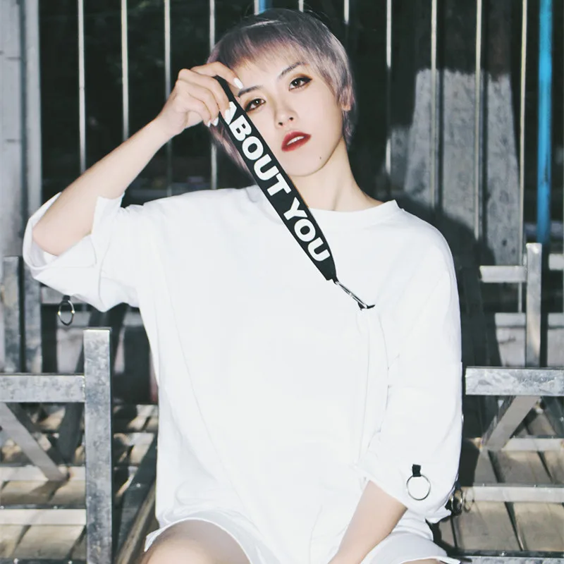 YouGeMan 2019 корейская Ulzzang Harajuku ретро лента кольцо однотонная свободная футболка