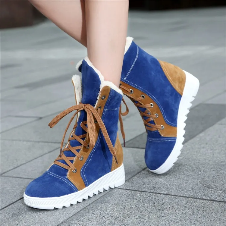 

Snow Boots New Big Size Women's Winter Boots Lace-up Flat Sole Fur-leaning Warm Fashion Folding Snow For Girls Women Shoes 169