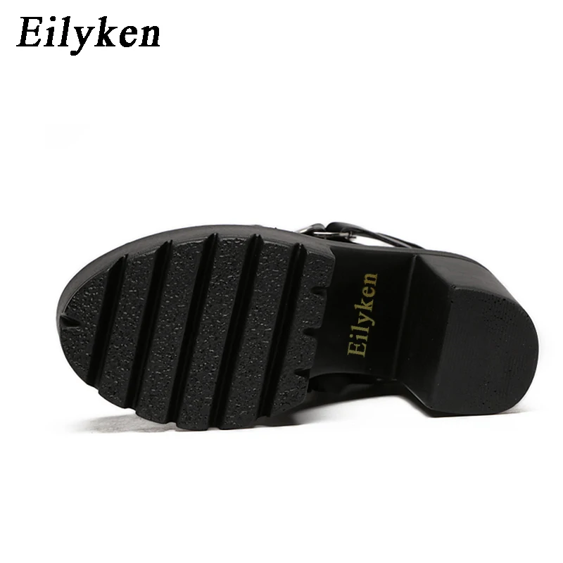 Eilyken; модные ботинки черного цвета; Новинка года; сезон осень; обувь на платформе из мягкой кожи со шнуровкой; женские ботильоны для вечеринки; высокий каблук