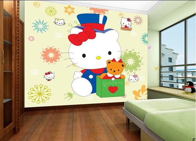 Пользовательские papel де parede infantil цветы и котенок кошка мультфильм для мальчиков
