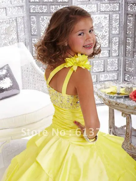 Wholesale 2012 Cheap Beaded Yellow Little Ball Gown Long Pageant Dresses For Girls 33422|dress sweet|dress fantasticdress western |