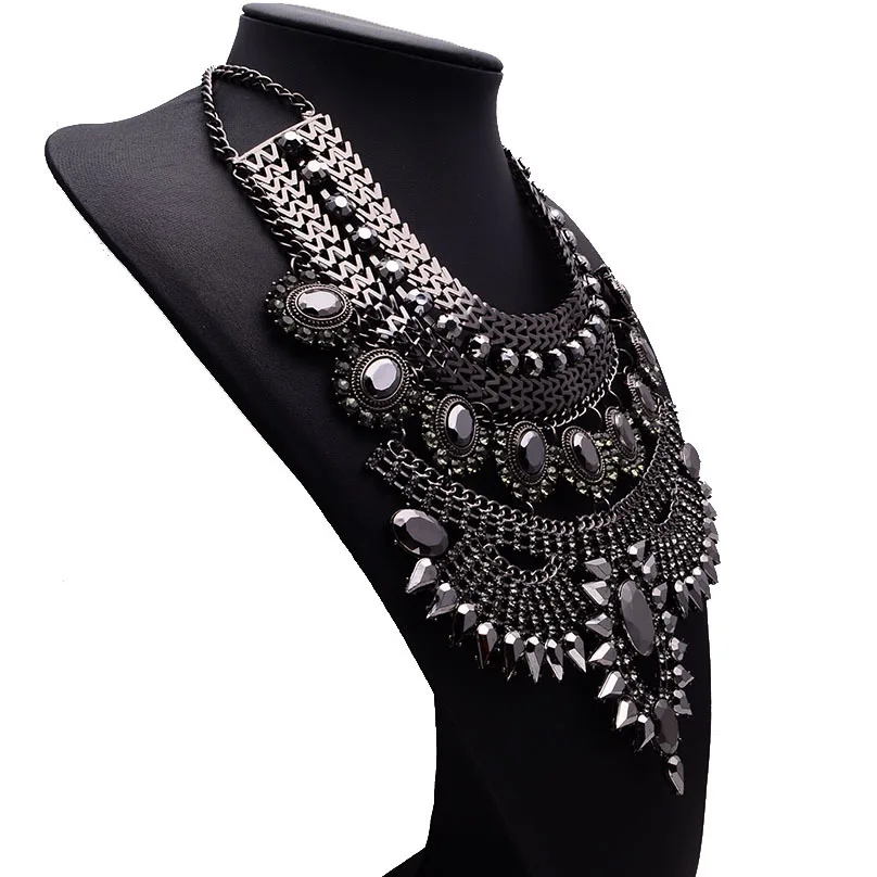 Модное ожерелье с подвеской Collier Femme Bib Statement воротник Винтаж колье большой массивный Черный Макси кристалл ожерелье для женщин