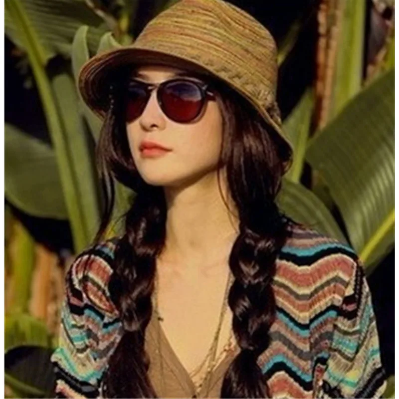 2019 новые летние Для женщин в богемном стиле полоску соломенный джазовый шляпа с