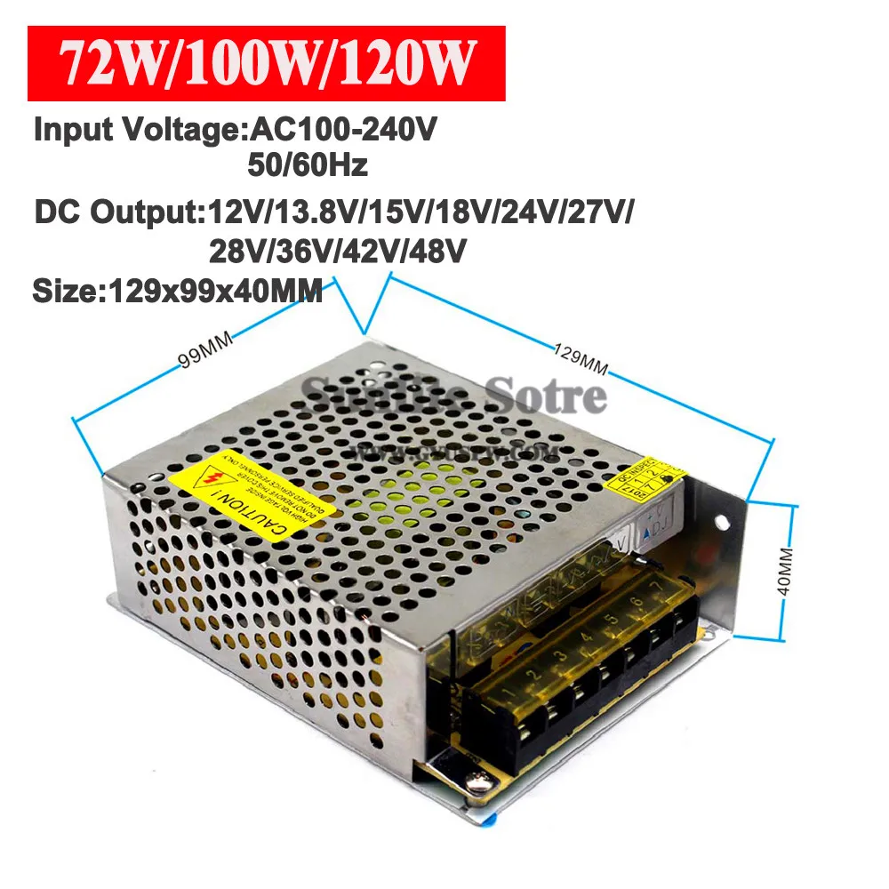Блок питания DC 12V 13,8 V 15V 18V 24V 27V 28V 30V 32V 36V 42V 48V 120W 200W 360W 500W 600W 800W 1000W световой трансформатор 1200 Вт