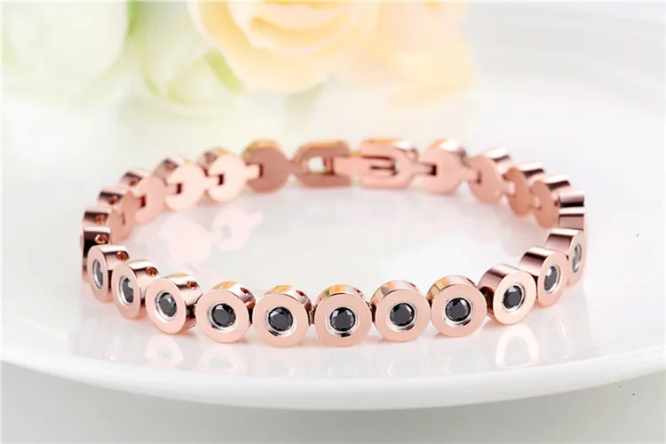 Rose Gold ZINDOV браслет из нержавеющей стали Femme черный CZ Теннисный браслет для женщин Лидер продаж Высокое качество модные ювелирные изделия золото розовое золото - Окраска металла: Rose Gold