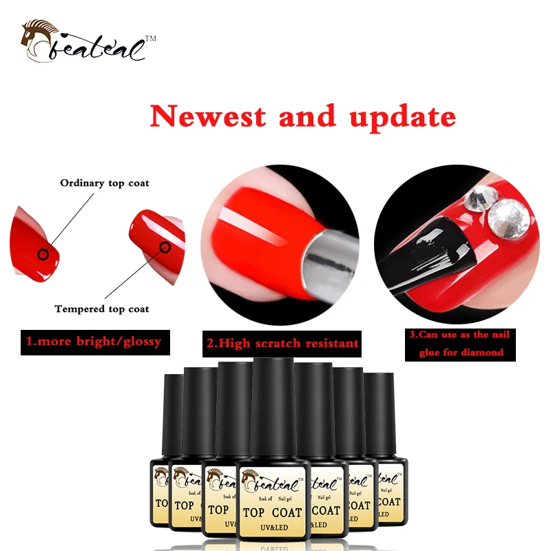 Beateal Tempered Enhance TOP Coat Base No Wipe Soak Off Long Lasting Gel Polish UV Nail Lacquer 8ml | Красота и здоровье