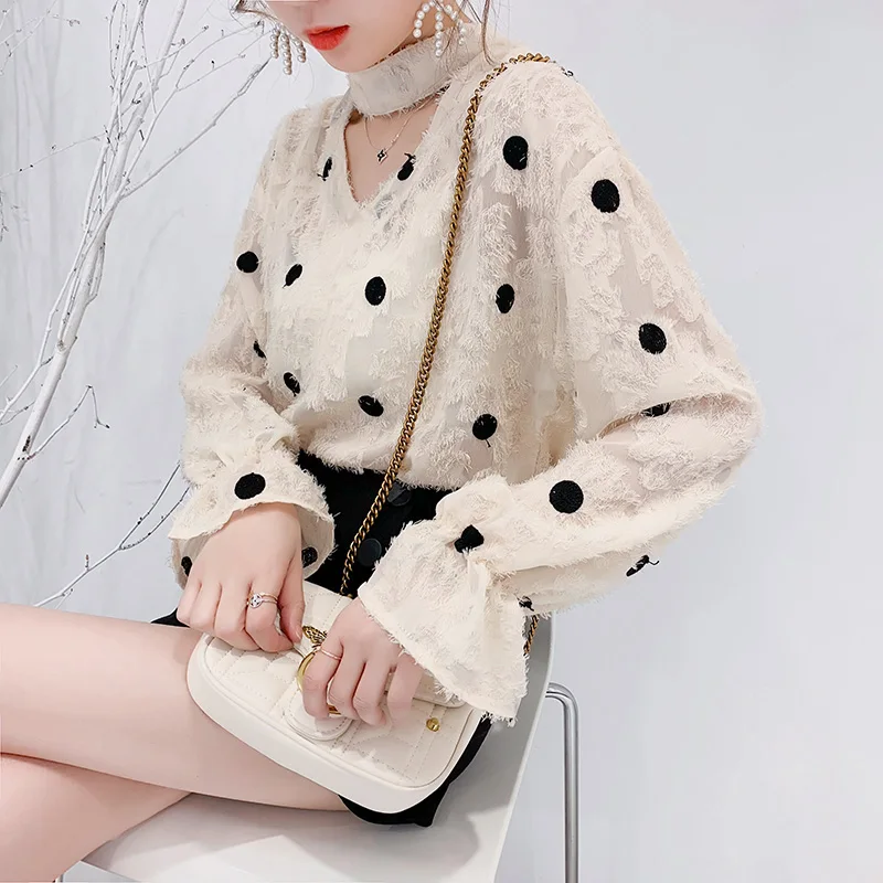 

women summer dress Spring 2019 fashion pullover Tall waist spots dress plus size Turn-down Collar Long sleeve dress