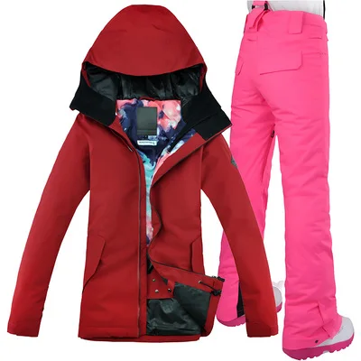 GSOU зимний женский лыжный костюм ветрозащитная водонепроницаемая Спортивная одежда для катания на лыжах и сноуборде термокуртка брюки женская одежда костюм