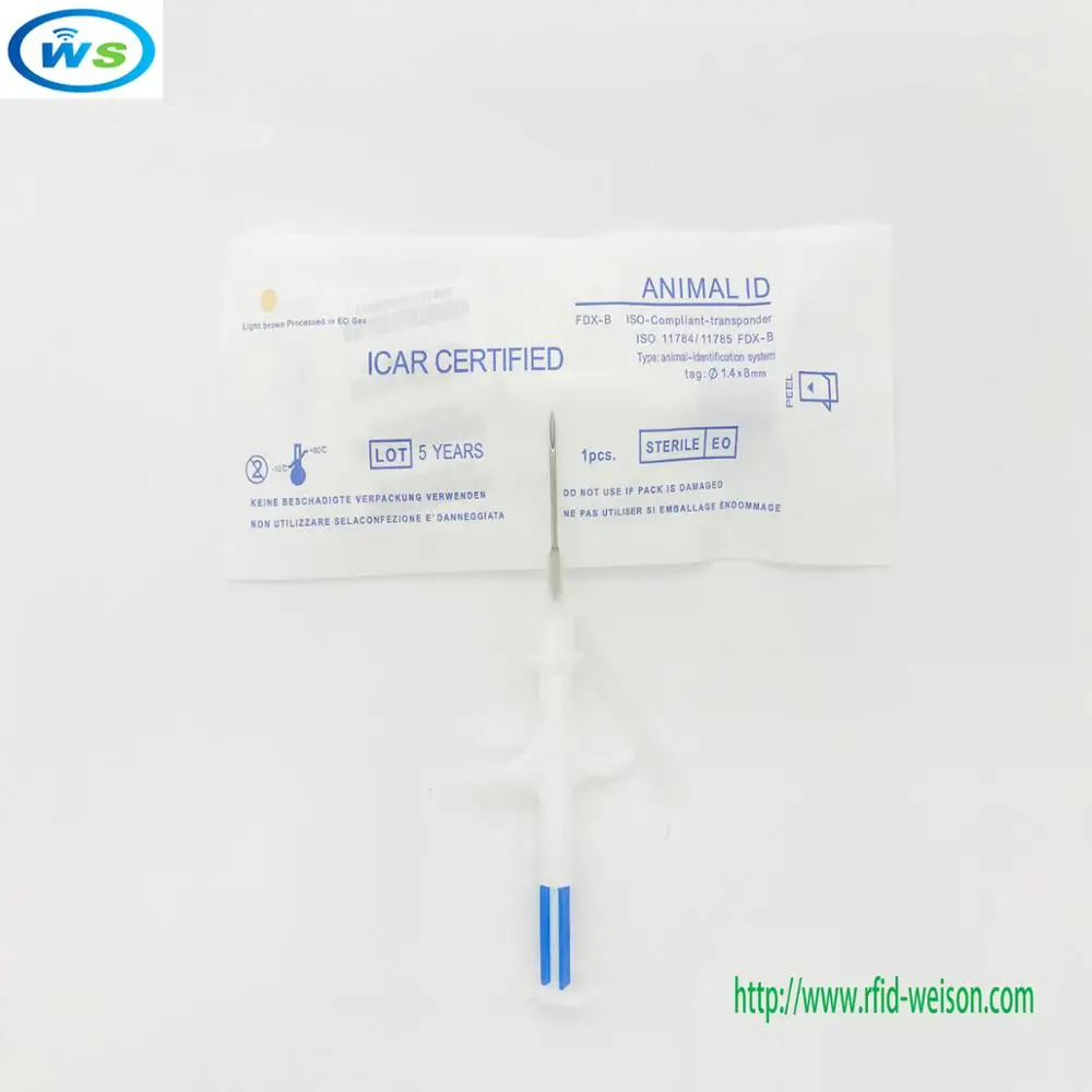 10pcs/lot 1.4*8mm 134.2KHz FDX-B Embedded Pet Microchips with Syringe fors animals pig Cow Cattle Pig Horse Dog Identification |