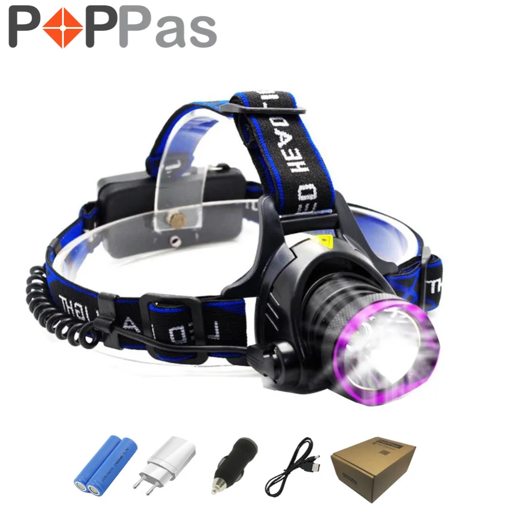 Ppopas светодио дный XML T6 Headlight1000 люмен Фонари фиолетовый фары фронтальные