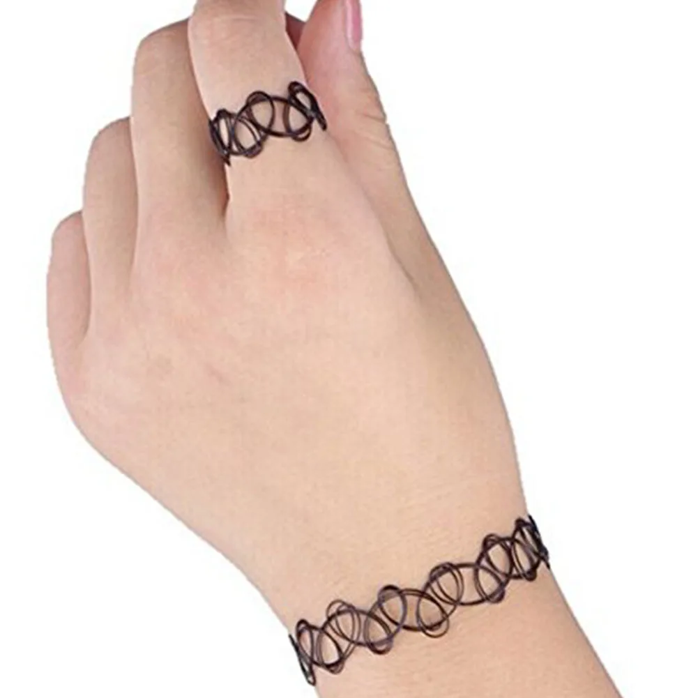 3 шт. тату обруч с кулоном и серьги растягивающийся Готический ожерелья узором из