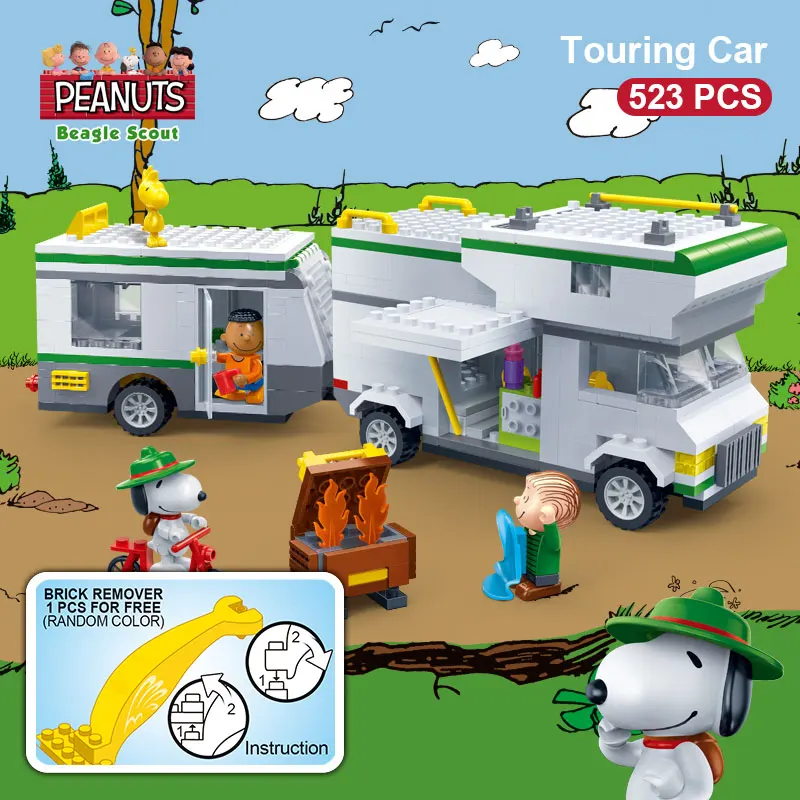 BanBao 7513 Горячая IP Snoopy арахис туристический автомобиль пластиковые строительные