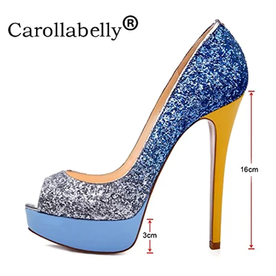 as the picture Carollabelly/ г. Новые модные женские туфли-лодочки пикантные туфли на высоком тонком каблуке 16 см с открытым носком женские туфли-лодочки, большие размеры 34-46 - Цвет: as the picture