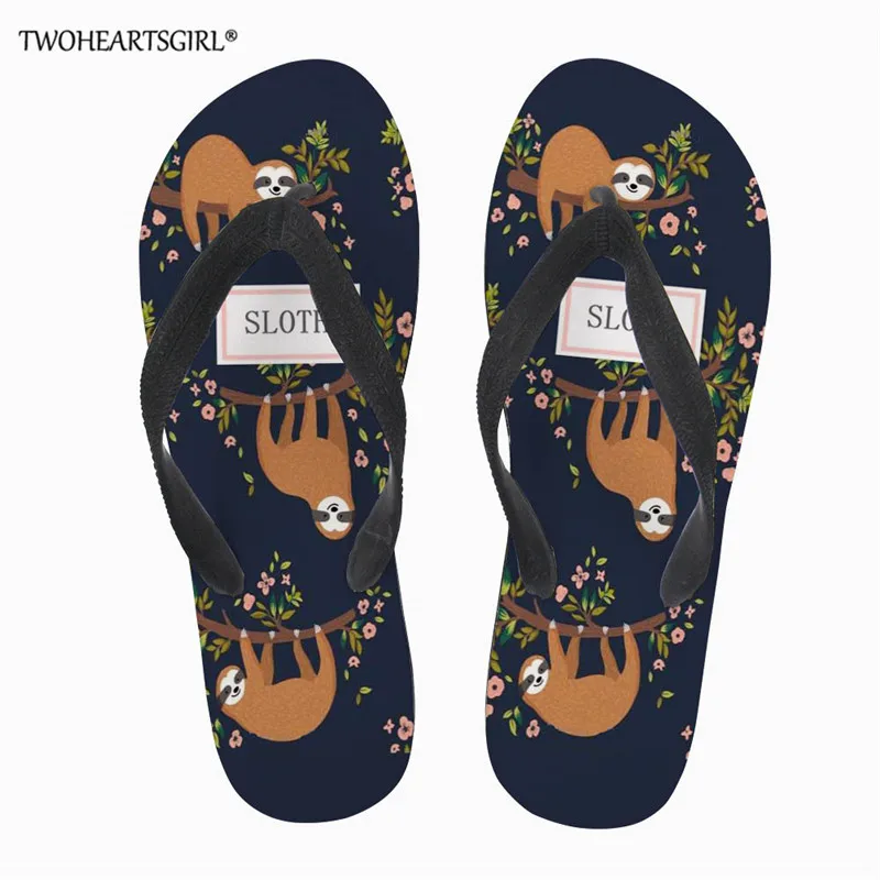 Twoheartsgirl милый Ленивец повседневное пляжные сланцы женские тапочки сандалии для девочек дизайн летние домашние плоские сланцы обувь - Цвет: L2355AB