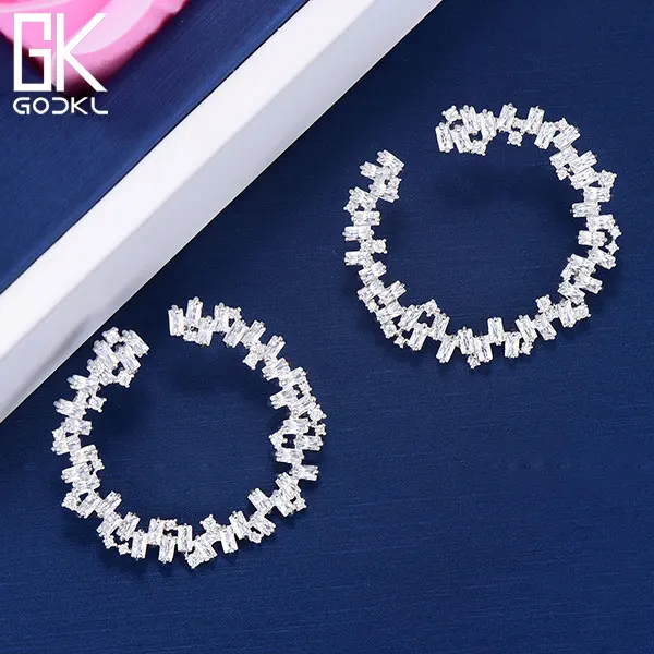 Silver GODKI, трендовые серьги-гвоздики с кубическим цирконием, круглой геометрией, бижутерия, для женщин, серьги, Коламбия, Золотые серьги, подарок - Окраска металла: Silver