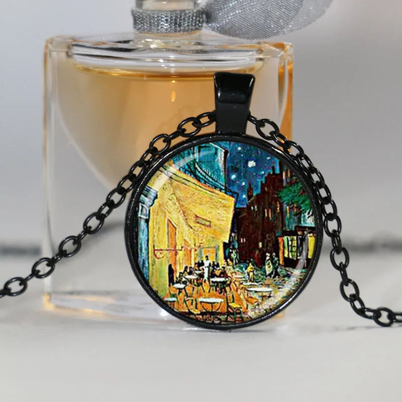Стеклянный купол оптом Ван Гог paitting Ночная терраса кафе колье с кулоном арт