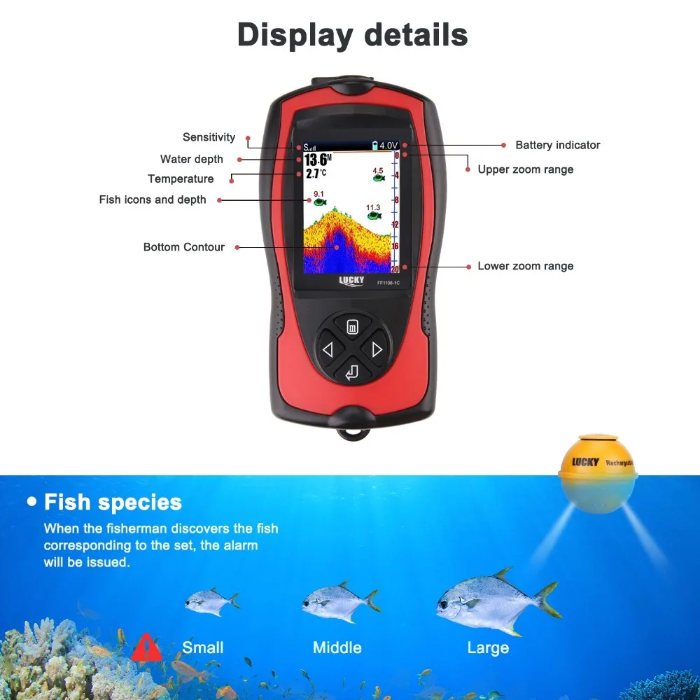 Эхолот эхолот Fishfish перезаряжаемый беспроводной дистанционный глубина 45 м