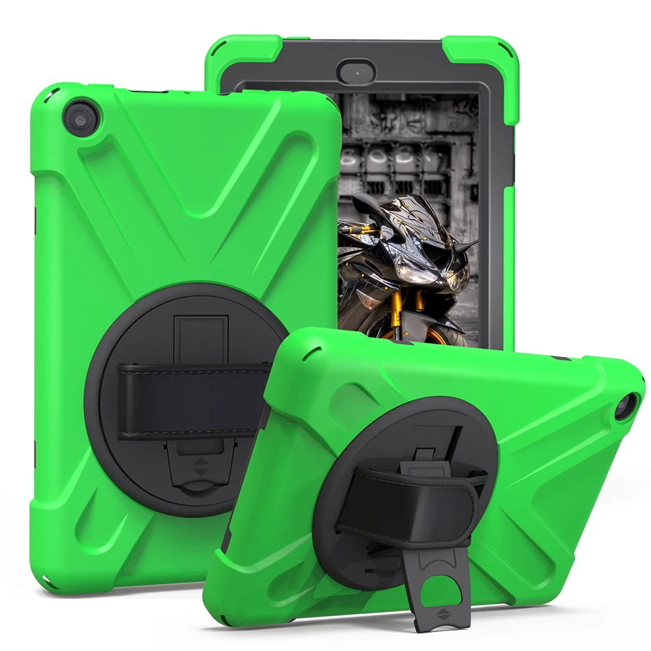 Вращающийся на 360 градусов чехол-подставка для Amazon Kindle Fire HD 8 HD8 с ремешком на руку противоударный мягкий силиконовый защитный чехол - Цвет: HD82017 Green