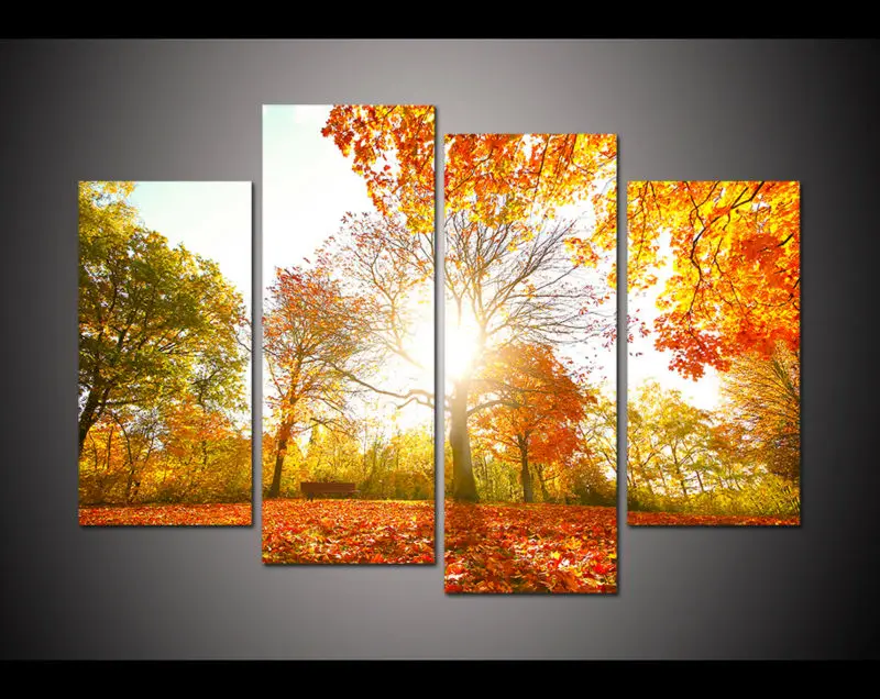 Распродажа 2017 картина Куадрос холст печать искусство 4 панели Hd Atumn парк дерево
