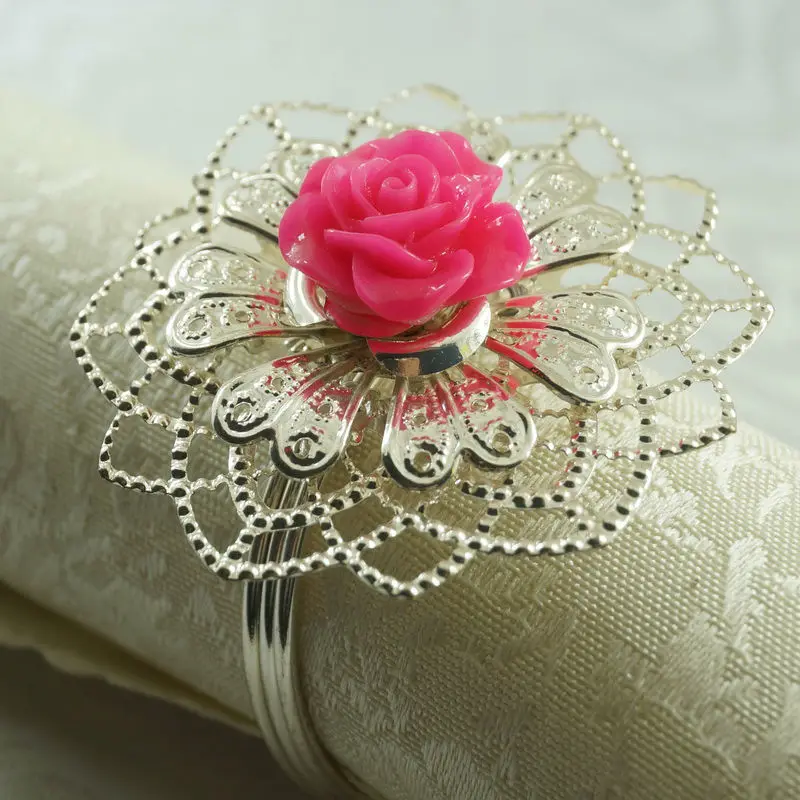Розовое кольцо-цветок для салфетки Свадебный держатель салфеток из бисера | Дом и