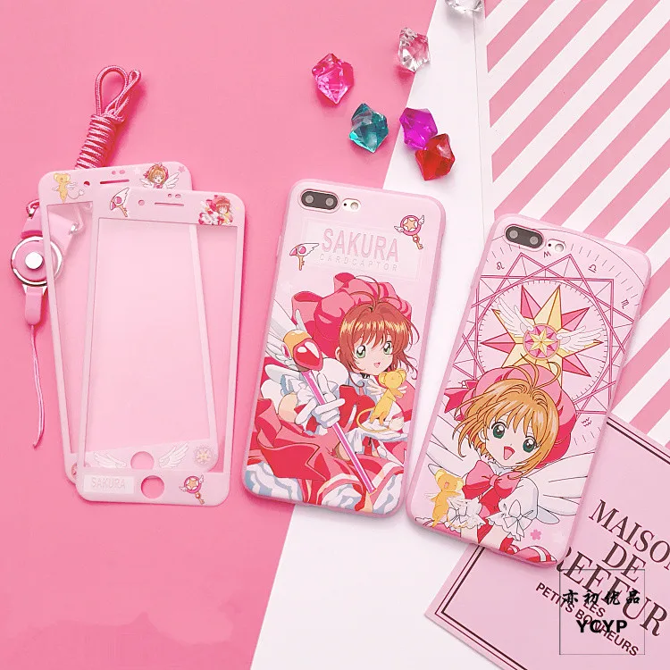 Чехол для iphone X Sailor Moon защитная пленка из закаленного стекла розовый чехол Sakura 6 6S