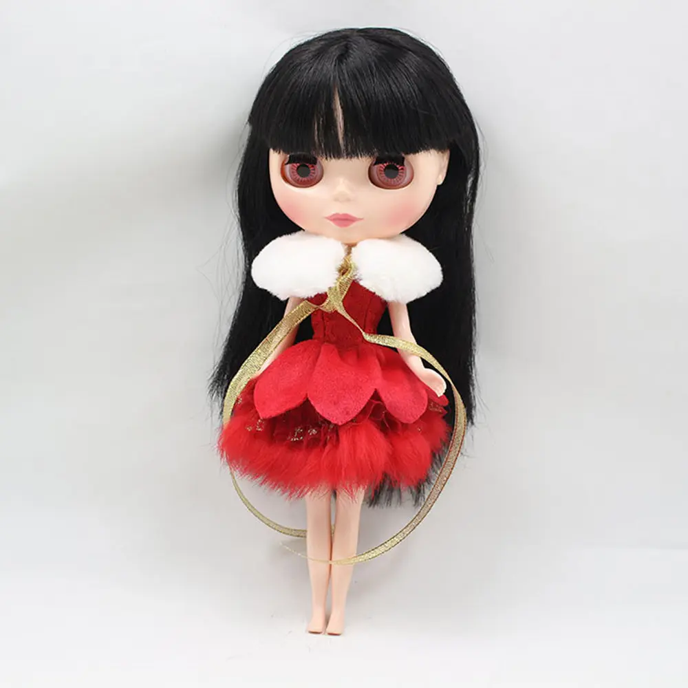 Кукольное платье DBS blyth с юбкой на новый год красная кружевная Рождественская