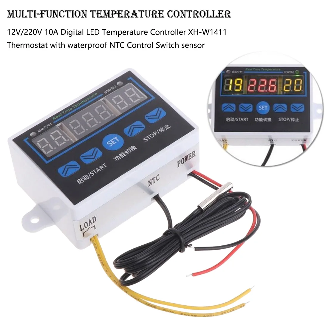 Цифровой светодиодный термостат для контроля температуры с водонепроницаемым NTC
