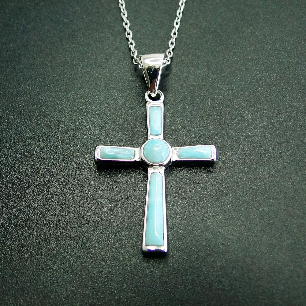 Женский кулон в виде креста из натурального лиримара стерлингового серебра 925